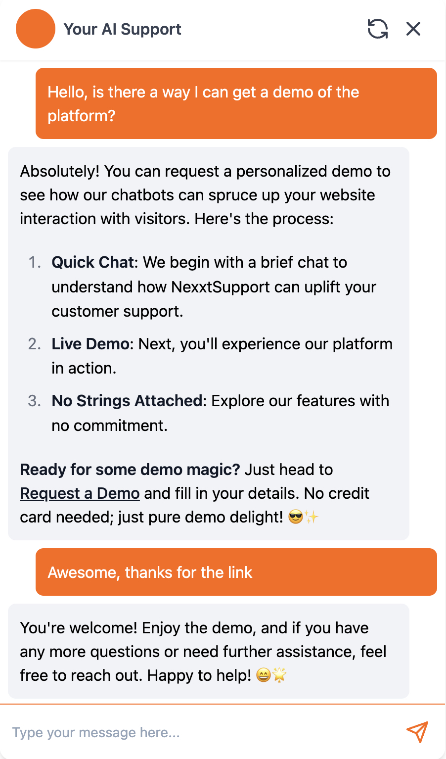 Customer support AI conversation demo